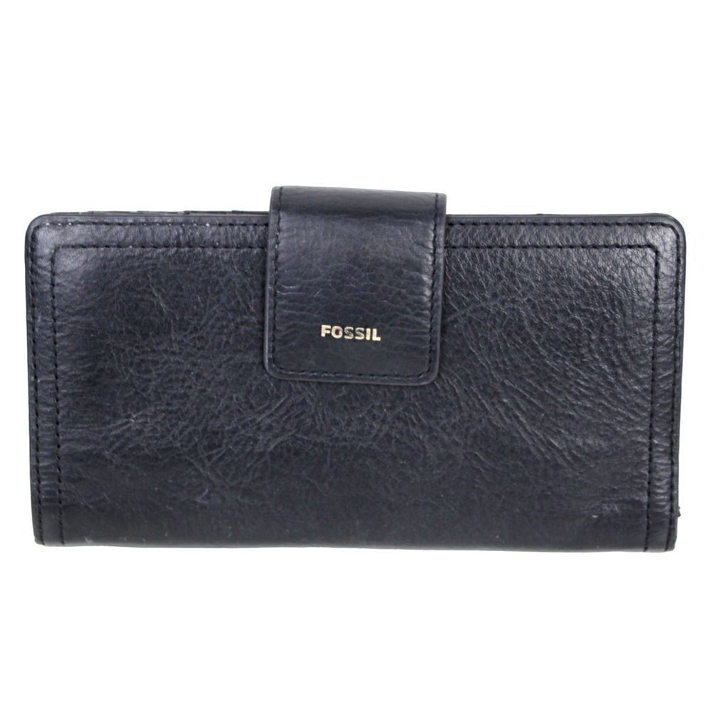 FOSSIL BLACK GENUINE LEATHER ID CARD COIN HOLDER BILL BIFOLD WALLET PURSE